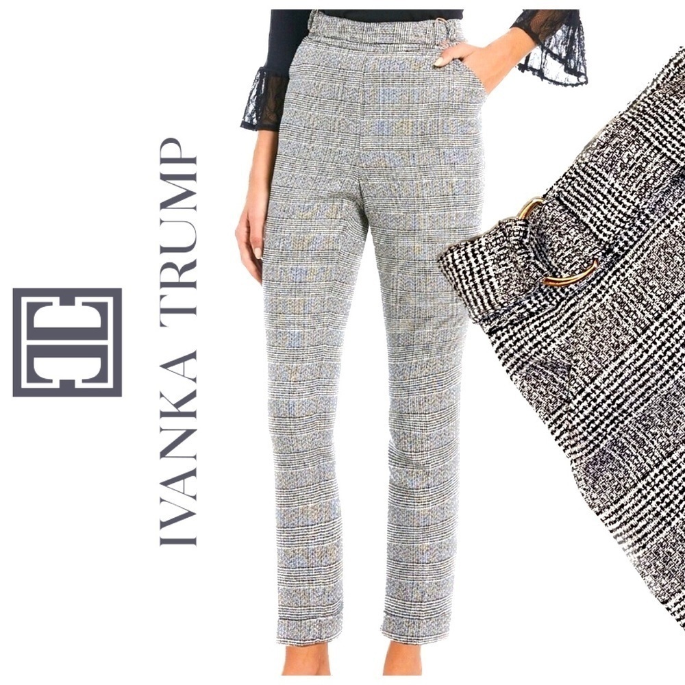 IVANKA Trump Ring Tab Waistband Plaid Pull On Pant